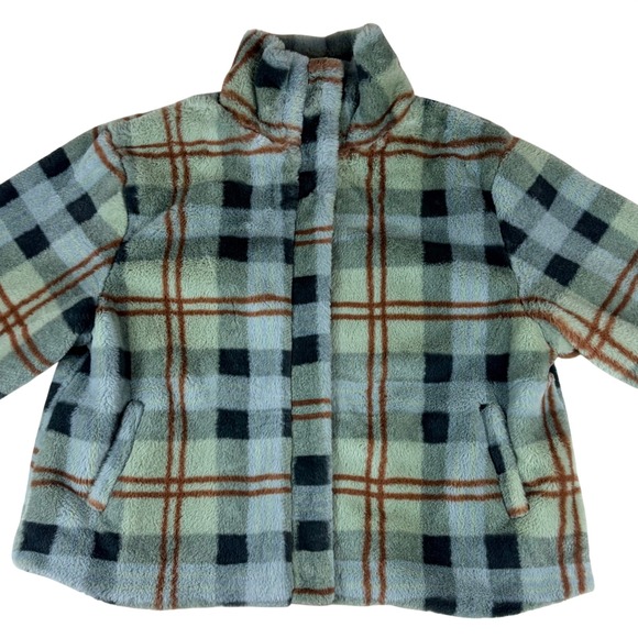Vici Yosemite Adventures Plaid Teddy Jacket Sage Faux Fur Snap Front Large - Picture 5 of 12